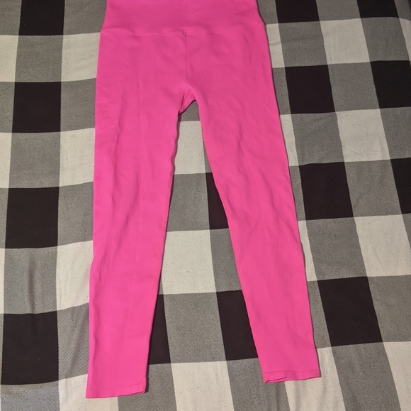 neon pink ribbed leggings - Picture 1 of 3